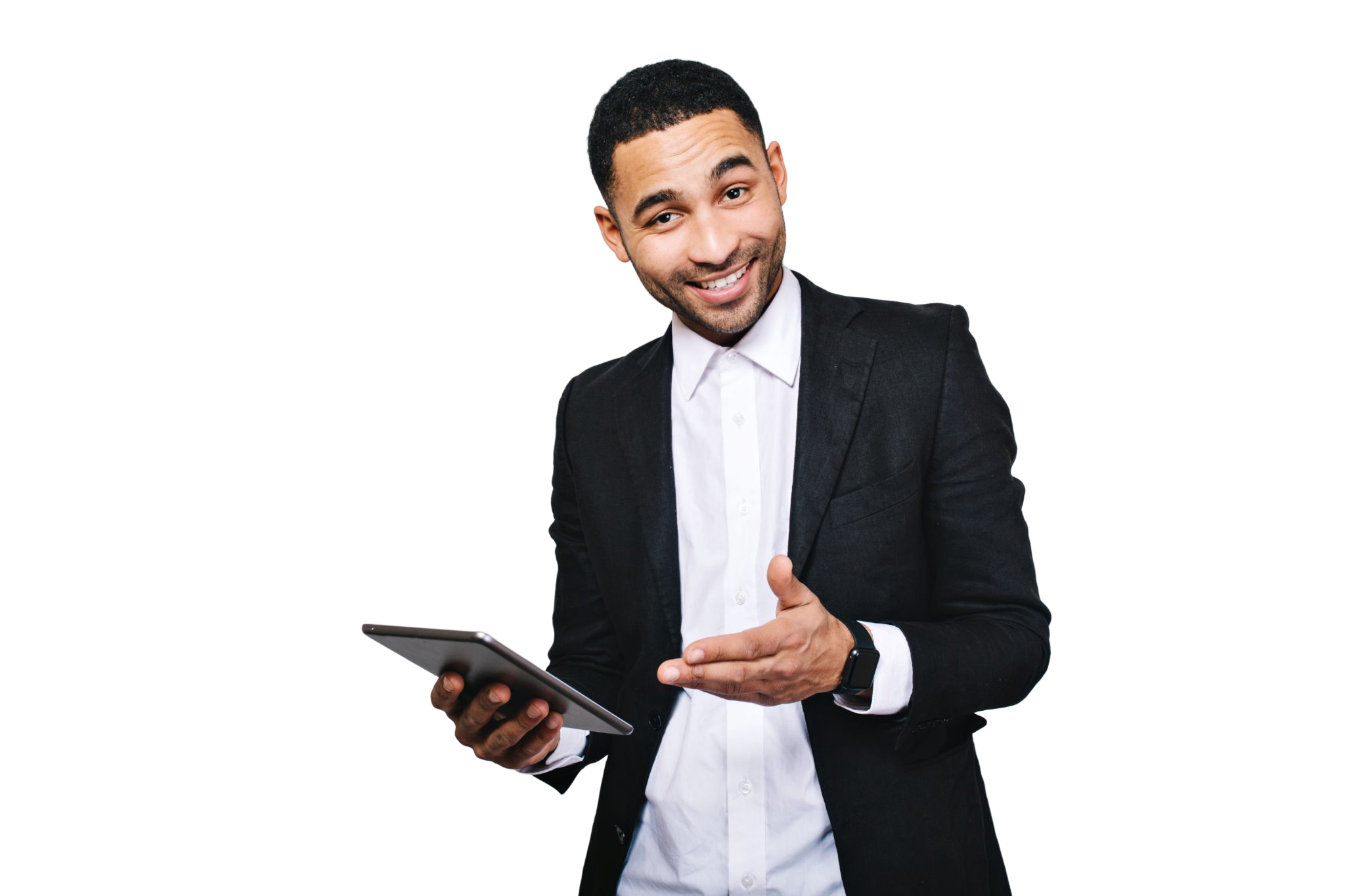 stylish-young-handsome-man-white-shirt-black-jacket-with-tablet-smiling-achieve-success-great-work-expressing-true-positive-emotions-businessman-smart-worker